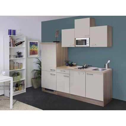 Flex-Well - Nepal 210 - Miniküche mit Elektrogerät 210 cm, creme, mit Kühlschrank und Spüle