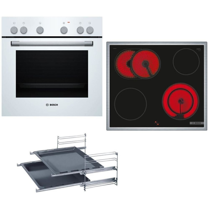 Bosch - HEF010BV1+NKN64RGA2E+HEZ4, Elektrokochfeld, 4 Kochstellen, Glaskeramik, mit Rahmen, Teleskopauszug, LED-Display