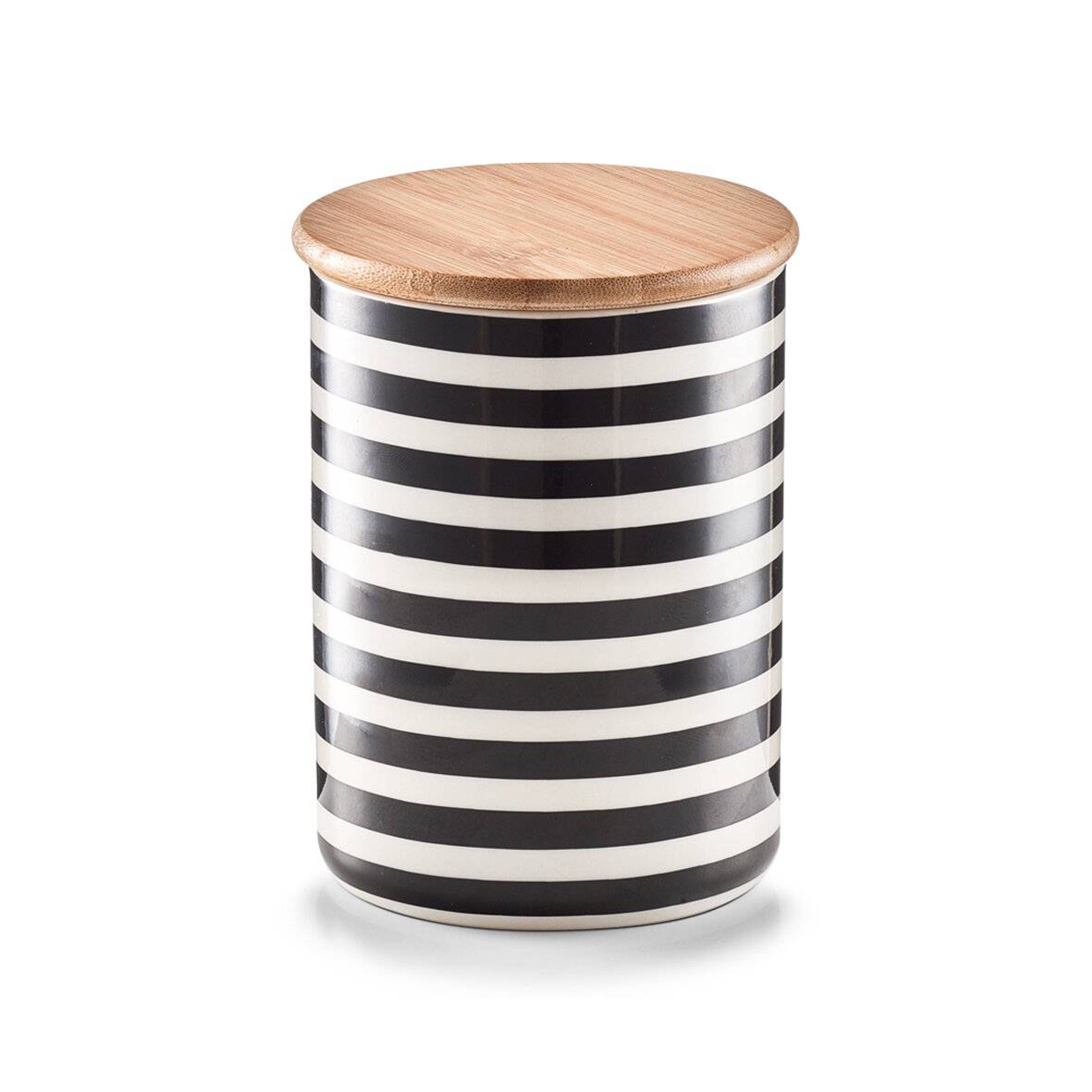 Zeller Present - 19823 Aufbewahrungsdose "Stripes" mit Bambusdeckel | Keramik | Ø 10 x 13 cm | 580ml | Stilvoll