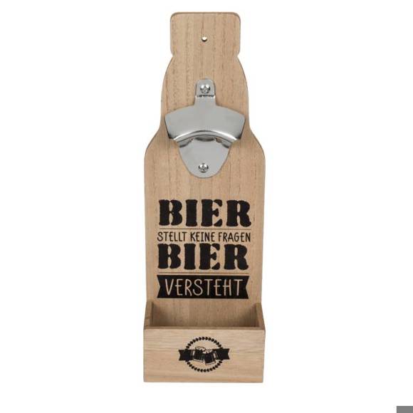 der kleine Handwerker - Met-FO-001, Flaschenöffner auf Holzbrett "Bier versteht"