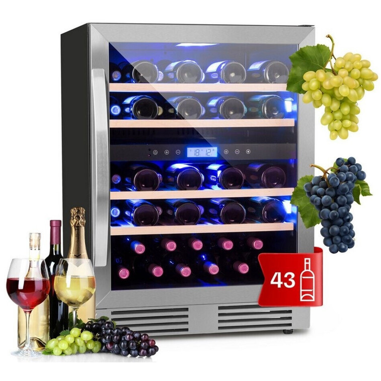Klarstein - Vinovilla Duo 43 (silber) - 2 Zonen Weinkühlschrank mit Edelstahlrahmentür, 43 Flaschenkapazität, höhenverstellbare Füße, LED-Innenraumbeleuchtung