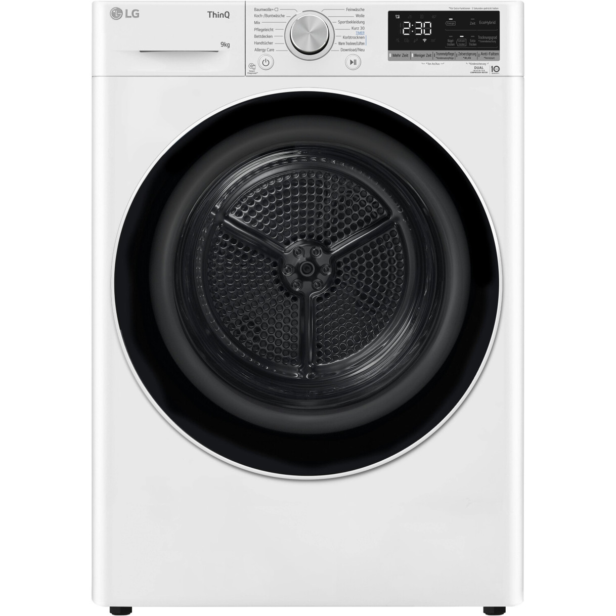 LG - V9R09TC (Wärmepumpentrockner, 9kg, freistehend, weiß/schwarz, Smart Features, Edelstahl Trommel)