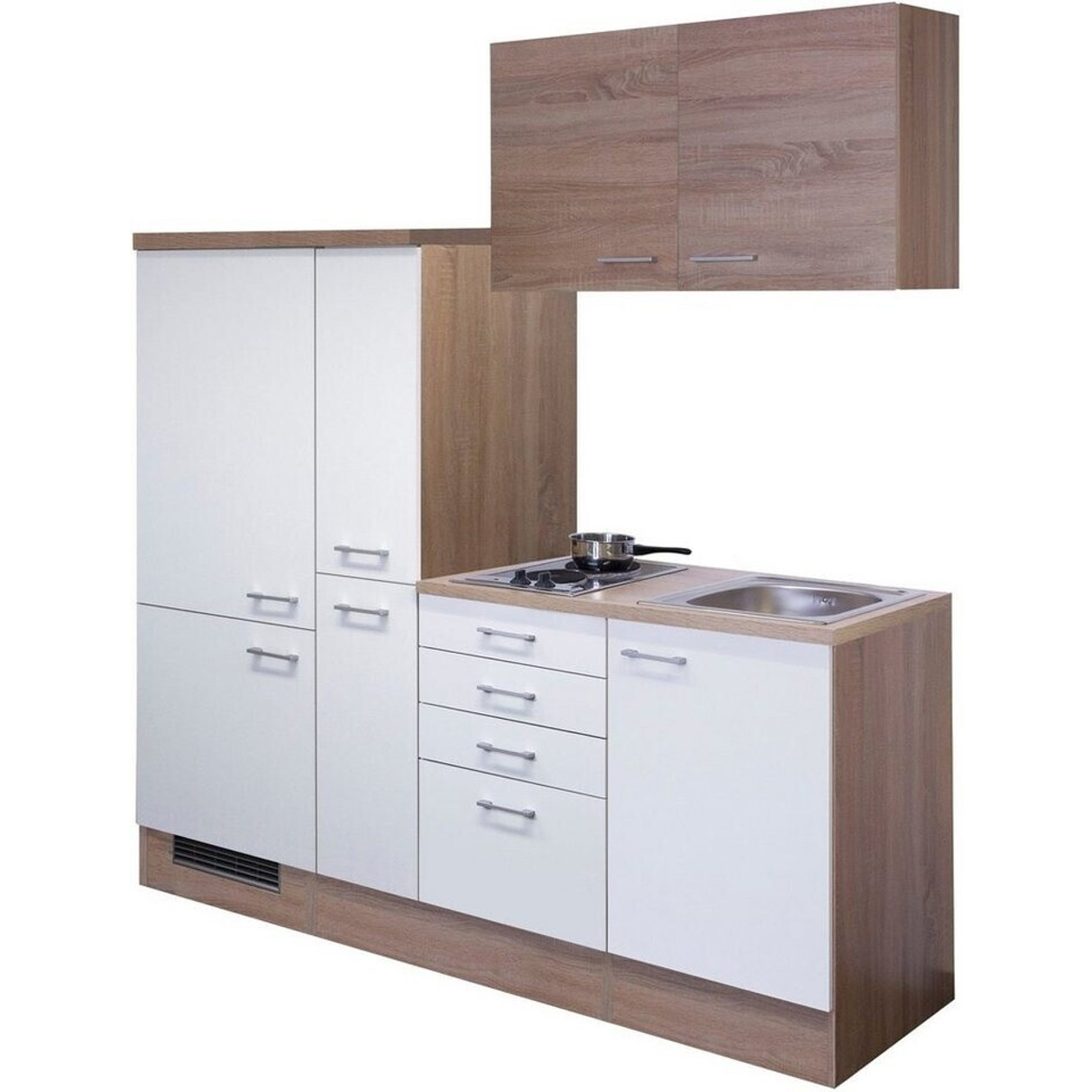 Flex-Well - ROM Singleküche (Miniküche mit 2er Elektro-Kochfeld, mit Spüle) - Weiß, Breite 190 cm