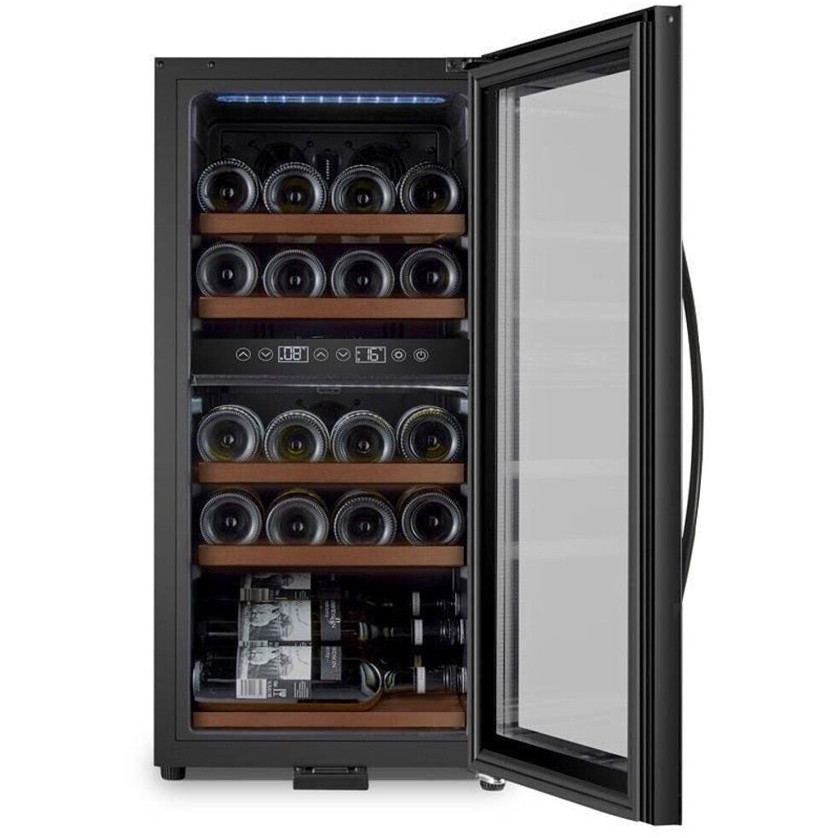 mQuvée - WineExpert 24 - Edelstahl-Silber Weinklimaschrank (24 Flaschen, 4 Holzlagerböden)