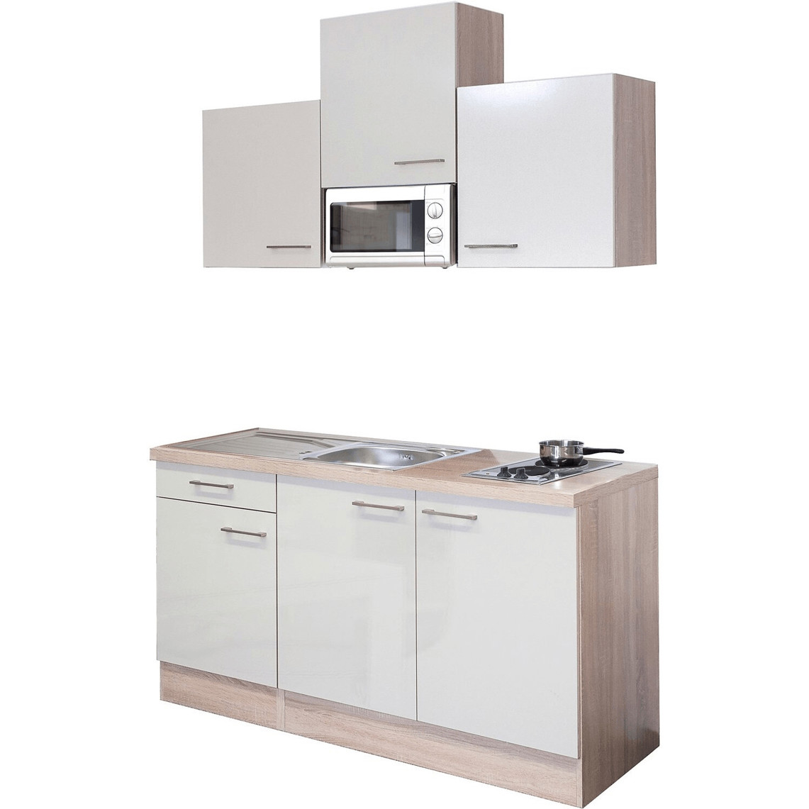 Flex-Well - Nepal 150 cm (Miniküche mit Elektrogerät) - Sonoma Eiche Dekor, inkl. Kühlschrank & Kochfeld