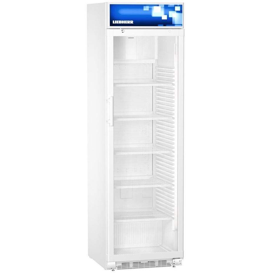 Liebherr - FKDv 4513-21 (Comfort) Weißer freistehender Getränkekühlschrank mit Glastür - 403 Liter, 60 (B) x 202,7 (H) x 69,6 (T) cm, Umluftkühlung, Abtauautomatik, 7 Abstellflächen, +2 bis +12°C, Sicherheitsglas, Vertikaler Stangengriff