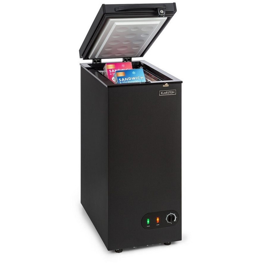 Klarstein - 10046004 Iceblokk Gefriertruhe, schwarz (51 Liter, 4 Sterne, leise 42 dB, mit Vorratskörbe, verstellbare Füße)