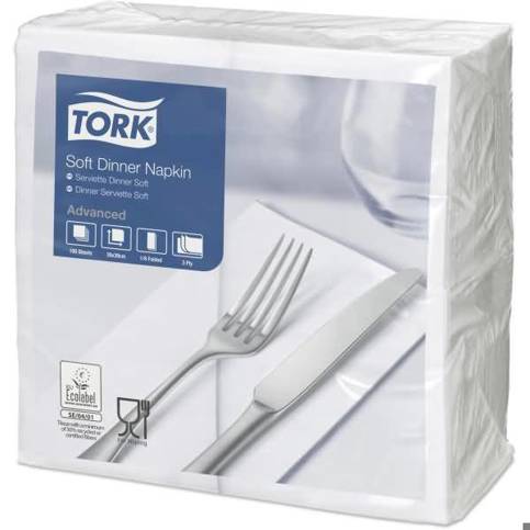 TORK - Advanced - 3-lagige Dinnerservietten 39x39cm weiß (1/8 Falz) - EU Ecolabel