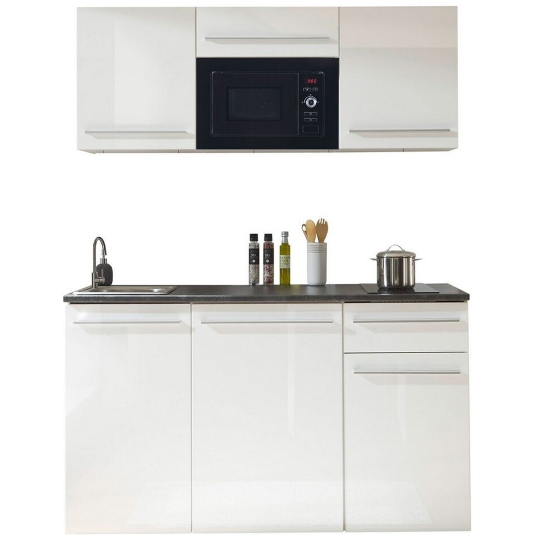 Basic By Balculina - JAZZ 160 cm (Miniküche mit Glaskeramik-Kochfeld) weiß/braun