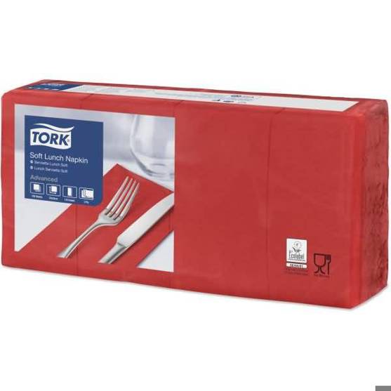 TORK - Advanced Lunchservietten 33x33cm (rot, 3-lagig, EU Ecolabel) - 150 Stück