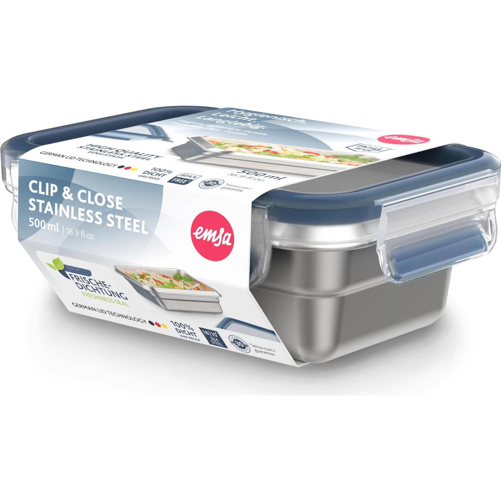Emsa - CLIP & CLOSE STEEL (0,5 Liter) Frischhaltedose, blau