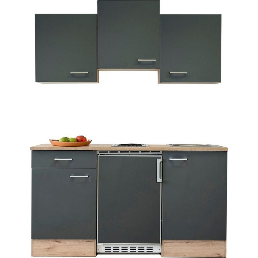 Flex-Well - TURIN - Miniküche mit Elektrogerät und Spüle, 150 cm, creme, weiß, grau