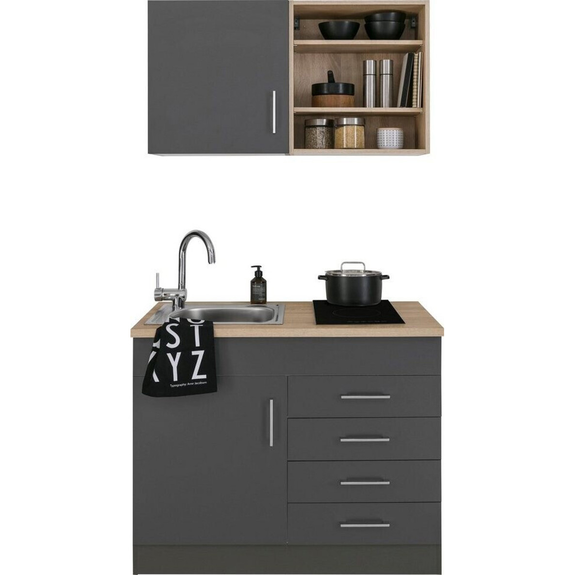 Kochstation - KS-Mali - Miniküche mit Glaskeramik-Kochfeld (100 cm, grau)