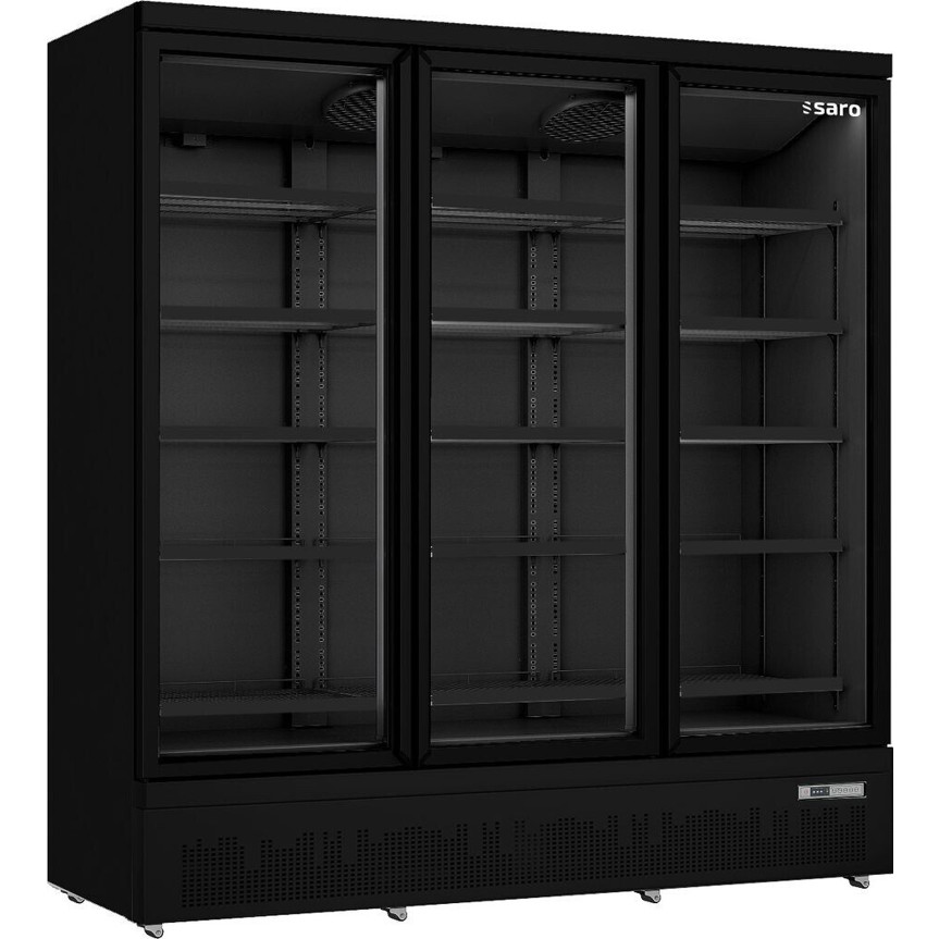 Saro - Gtk 1530 Pro (Gewerbekühlschrank, silber/schwarz, Glastür, steckerfertig, Rollen)