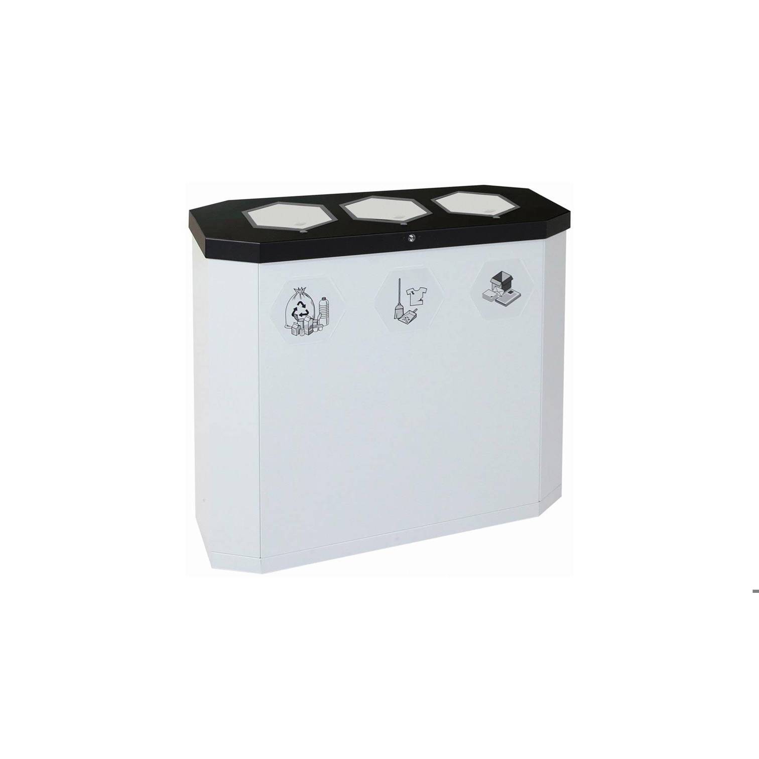 Stumpf - Recycling-Station | 3fach | 3x45 Liter | lichtgrau | mit Klappen aus Edelstahl | BxTxH 950x355x830 mm (Inhalt: 1 St.)