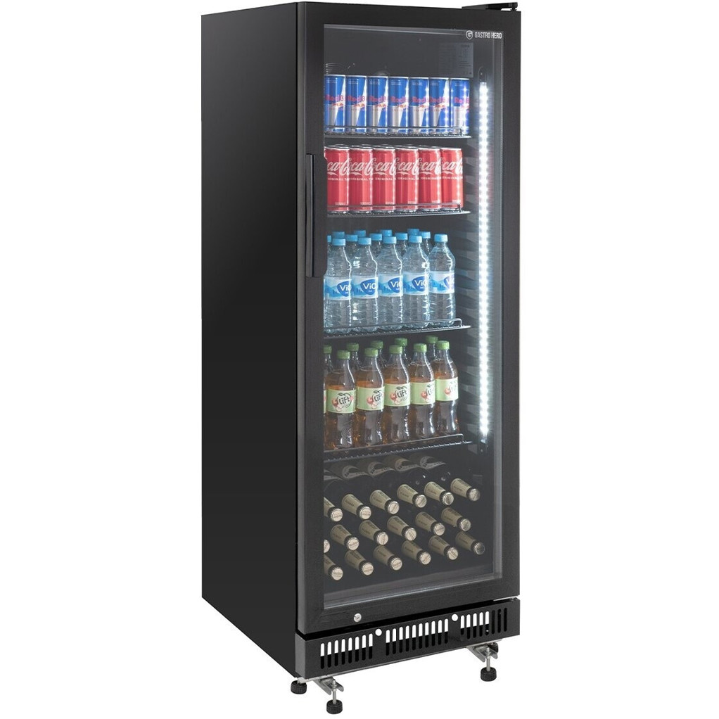 GastroHero - GKS-230 (Kühlschrank mit Glastür, schwarz, Umluftkühlung, Glastür, höhenverstellbare Füße)
