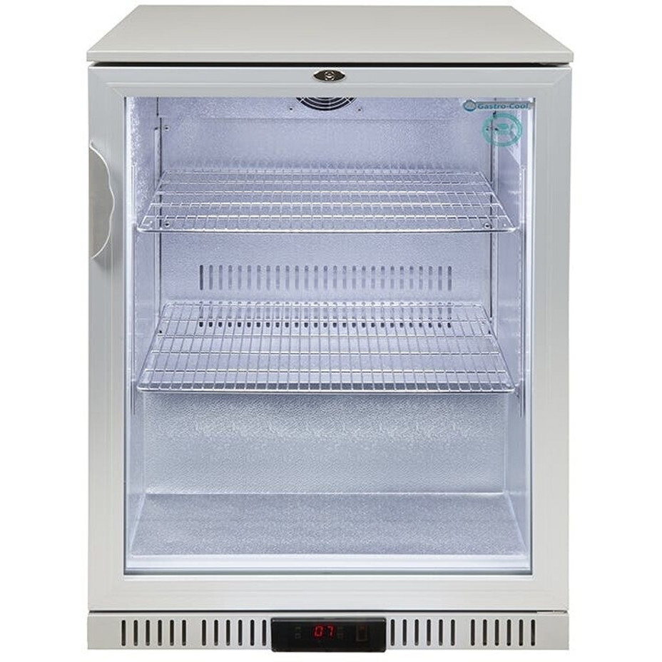 Gastro-Cool - GCUC100 (silber, integrierbar, Umluftkühlung) Kühlschrank mit Glastür - digitale Temperaturanzeige, Glastür mit Schloss