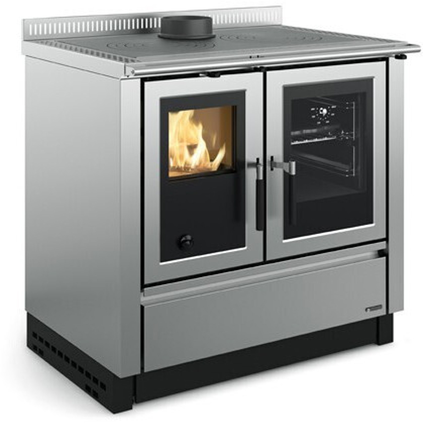 La Nordica -Venezia- Festbrennstoffherd (Edelstahl/Gusseisen, 8kW, H 85cm x B 90cm x T 60cm, Öfen in Silber)