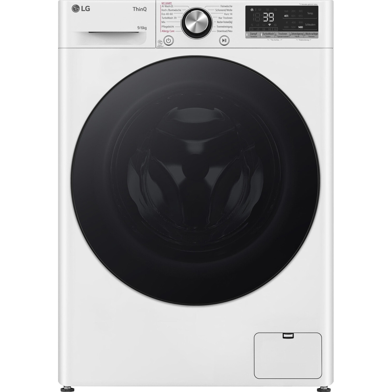 LG - W4WR7096Y (Frontlader) Smart Waschtrockner mit Inverter-Motor, 9 kg Waschen / 6 kg Trocknen, Edelstahl Trommel, WLAN-Steuerung, Dampf-Funktion, Kindersicherung, 1.360 U/min Schleuderdrehzahl - weiß/schwarz