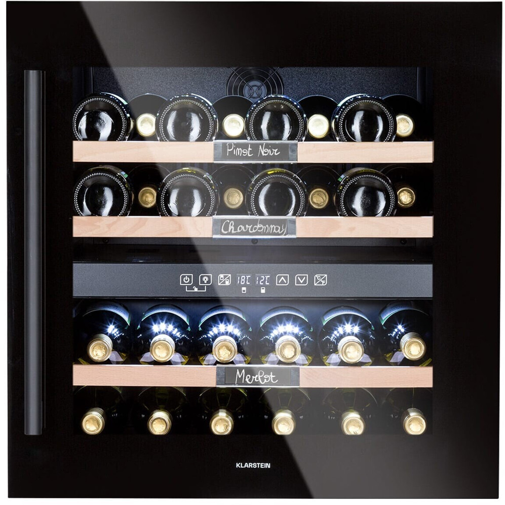 Klarstein - 36 Onyx (Einbau-Weintemperierschrank in Schwarz - Wechselbarer Türanschlag)