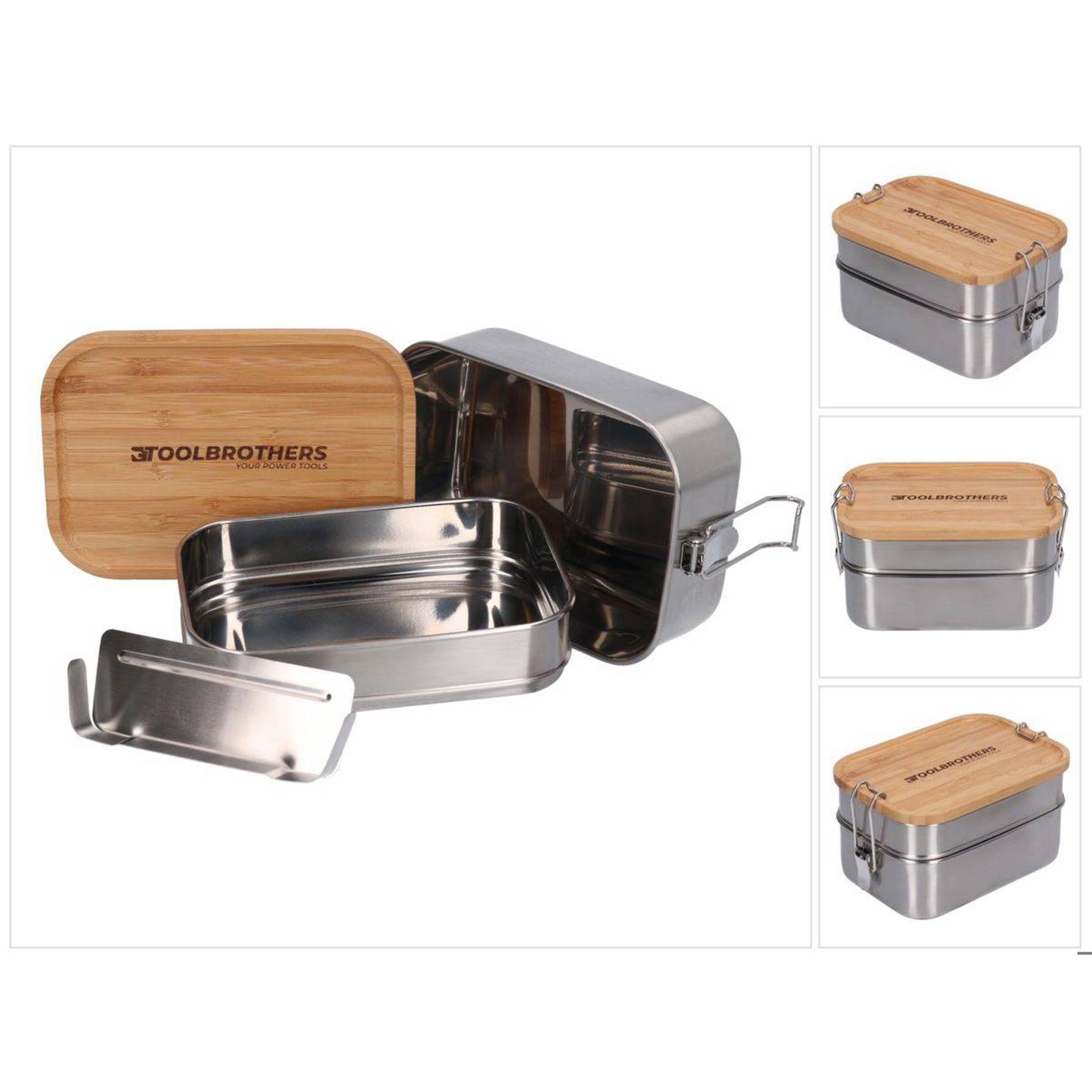 Toolbrothers - 1340 ml Brotdose mit 2 Etagen (Edelstahl, Bambusdeckel)