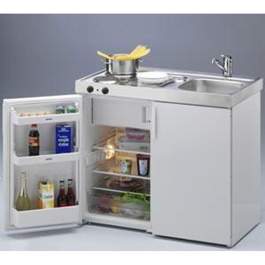 Stengel - MK 100 Miniküche mit Elektrokochfeld (mit Unterbauschrank, Edelstahlspüle, Kühlschrank)