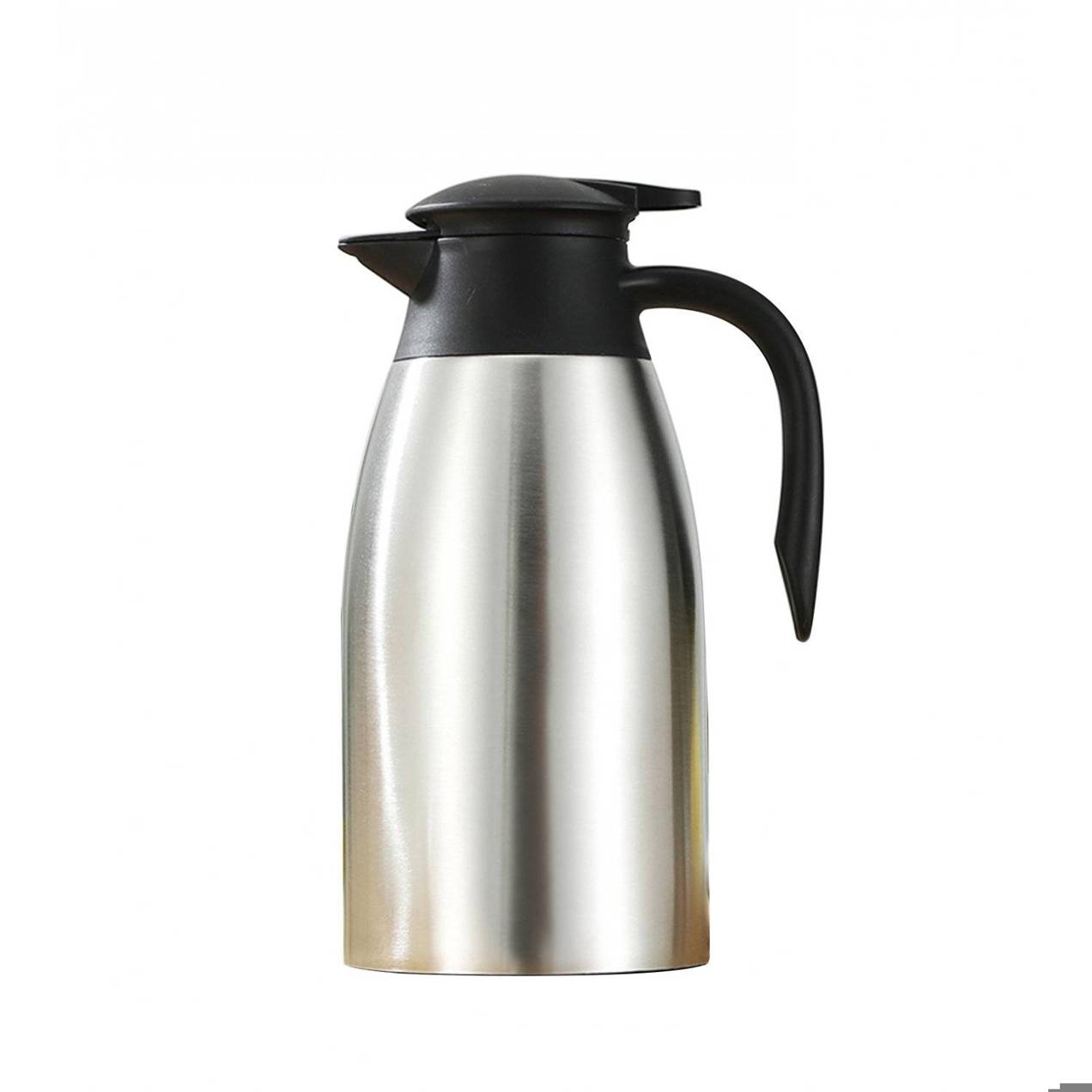 Cheffinger - 2L Edelstahl Isolierkanne, Doppelwandige Thermosflasche Kaffeekanne, Silber