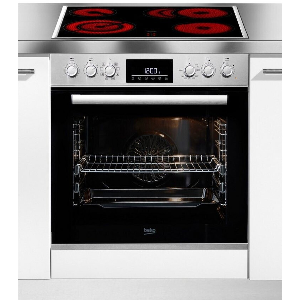 Beko - BBUM12322X - Herd-Set mit Elektrokochfeld, 4 Kochstellen aus Glaskeramik (Bräterzone, Zweikreiskochzone), Pyrolyse & Hydrolyse Reinigung, Teleskopauszug & CoolDoor
