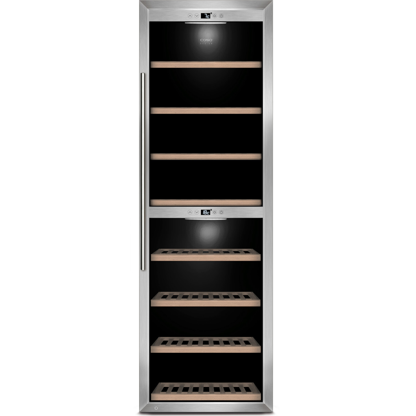 Caso - 1800 - WineComfort Smart 2 Zonen Weinkühlschrank (freistehend, WLAN, wechselbarer Türanschlag, Edelstahlrahmen)