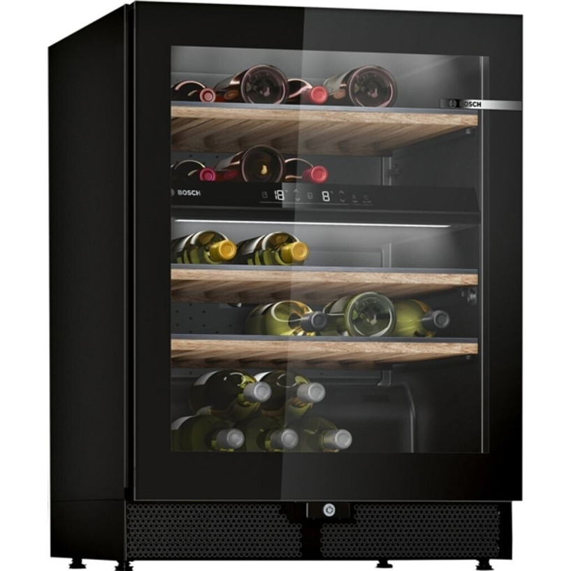 Bosch - KWK16ABGB, Freistehender 2 Zonen Weinschrank (schwarz) mit Holzlagerböden und Glastür