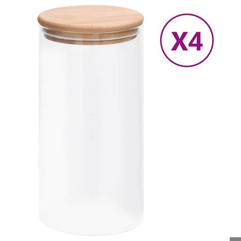 VIDA XL - 4 Stk. 1200 ml Vorratsgläser (mit Bambusdeckel, Durchsichtig)
